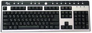 Клавиатура @LUX KL-686PBS Silver+Black, PS/2, 104keys+15 MultimediaHot keys, Eng-Rus-Ukr whiteLetters, Патентованная  тихая печать с UV-Print технологией, водонепроницаемый дизайн,  colorBox