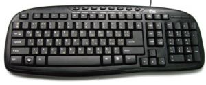Клавіатура @LUX™ KL-9818PB Black, PS/2, MULTIMEDIA 8keys, white ENG and yellow RUS/UKR letters, Патентованная  тихая печать, водонепроницаемый дизайн, превосходная тактильная отдача, 1.3m cable, monoUkrBox